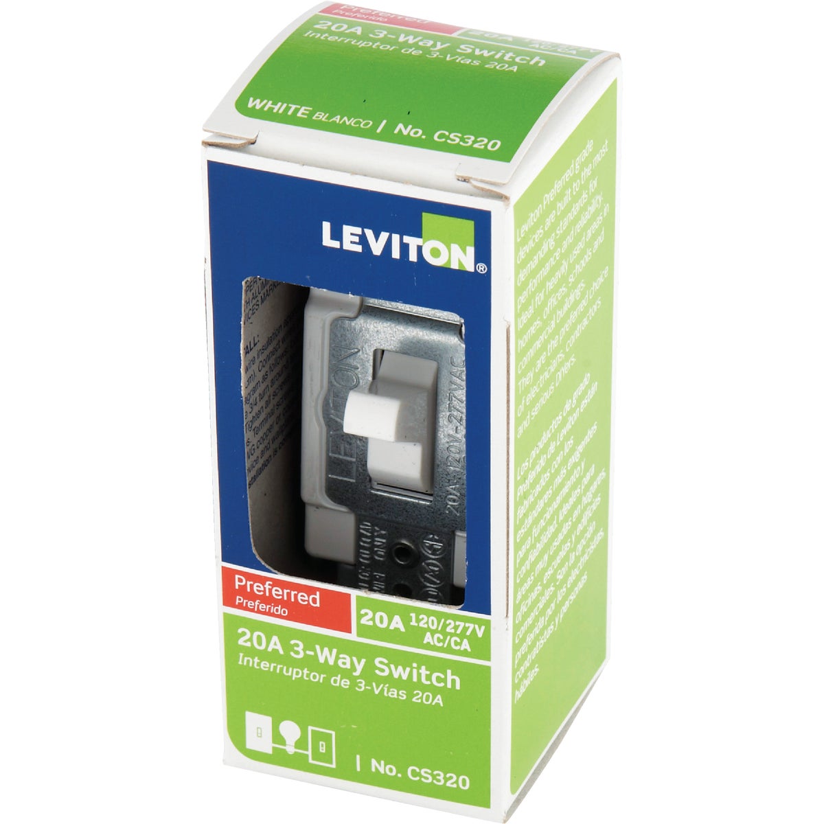 Leviton Toggle White 20A Grounding Quiet 3-Way Switch Image 3