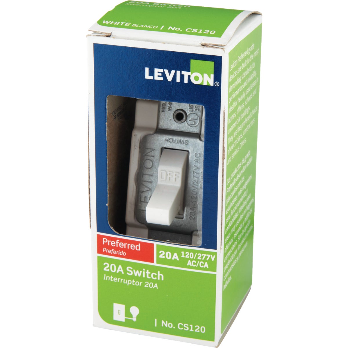 Leviton Commercial Grade 20 Amp Toggle Single Pole Switch, White Image 3