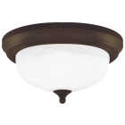 Canarm 13 In. Oil Rubbed Bronze Incandescent Flush Mount Ceiling Light Fixture with Alabaster Glass Image 1