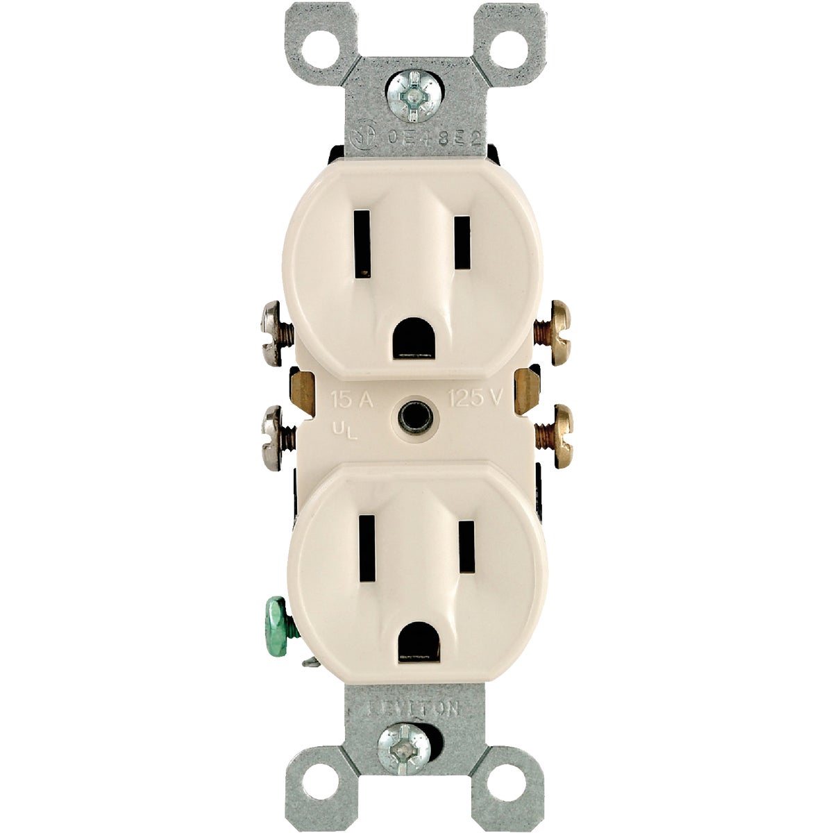 Leviton 15A Light Almond Shallow Grounded 5-15R Duplex Outlet Image 2