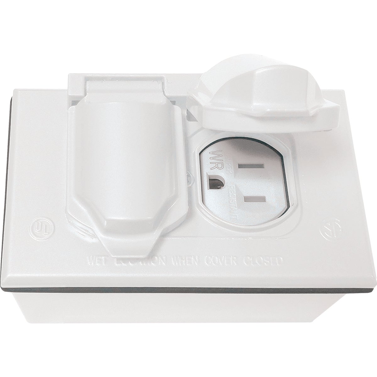 Southwire Single Gang White Horizontal Weatherproof Duplex Cover with Duplex Device & Single Gang Junction Box