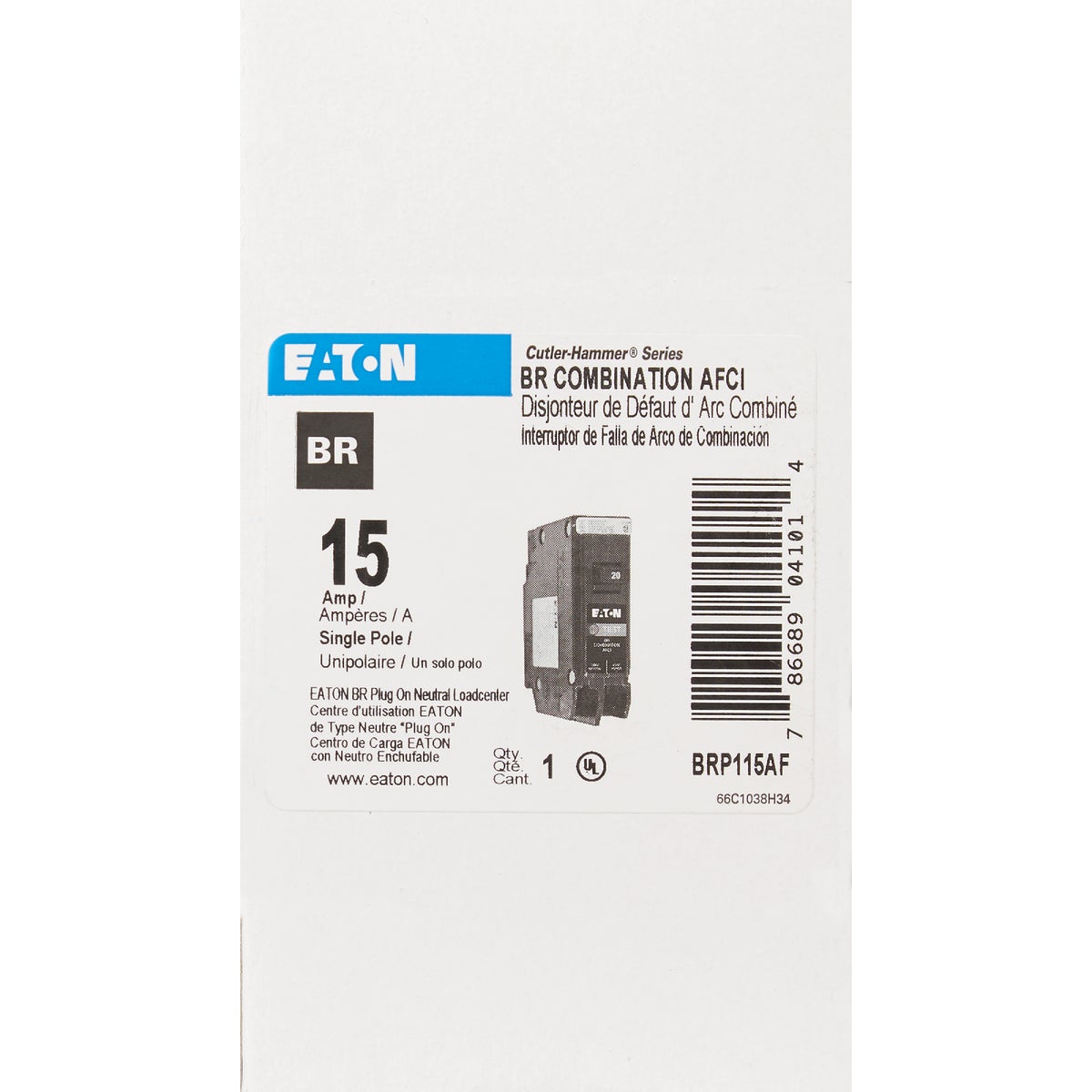 Eaton BR 15A Single-Pole AFCI Circuit Breaker Image 2