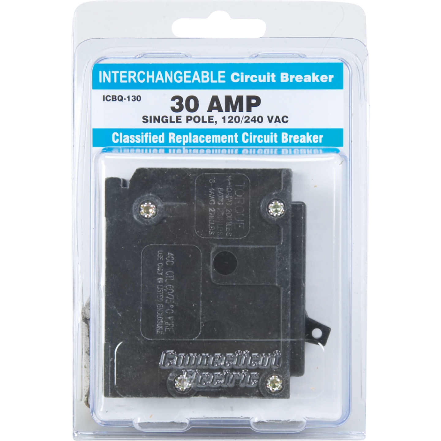 Connecticut Electric 30A Single-Pole Standard Trip Interchangeable Packaged Circuit Breaker Image 2