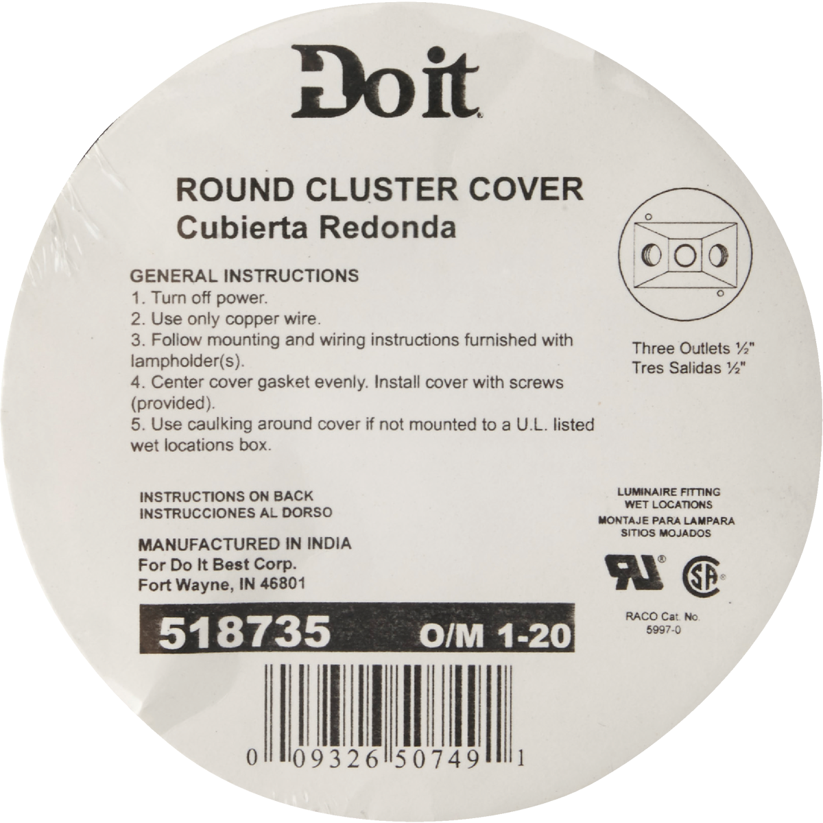 Bell 3-Outlet Round Zinc Gray Cluster Weatherproof Outdoor Box Cover, Shrink Wrapped Image 2