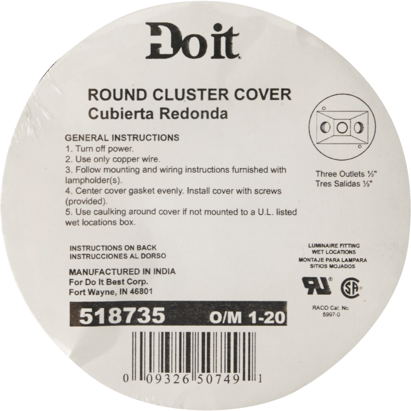 Bell 3-Outlet Round Zinc Gray Cluster Weatherproof Outdoor Box Cover, Shrink Wrapped Image 2