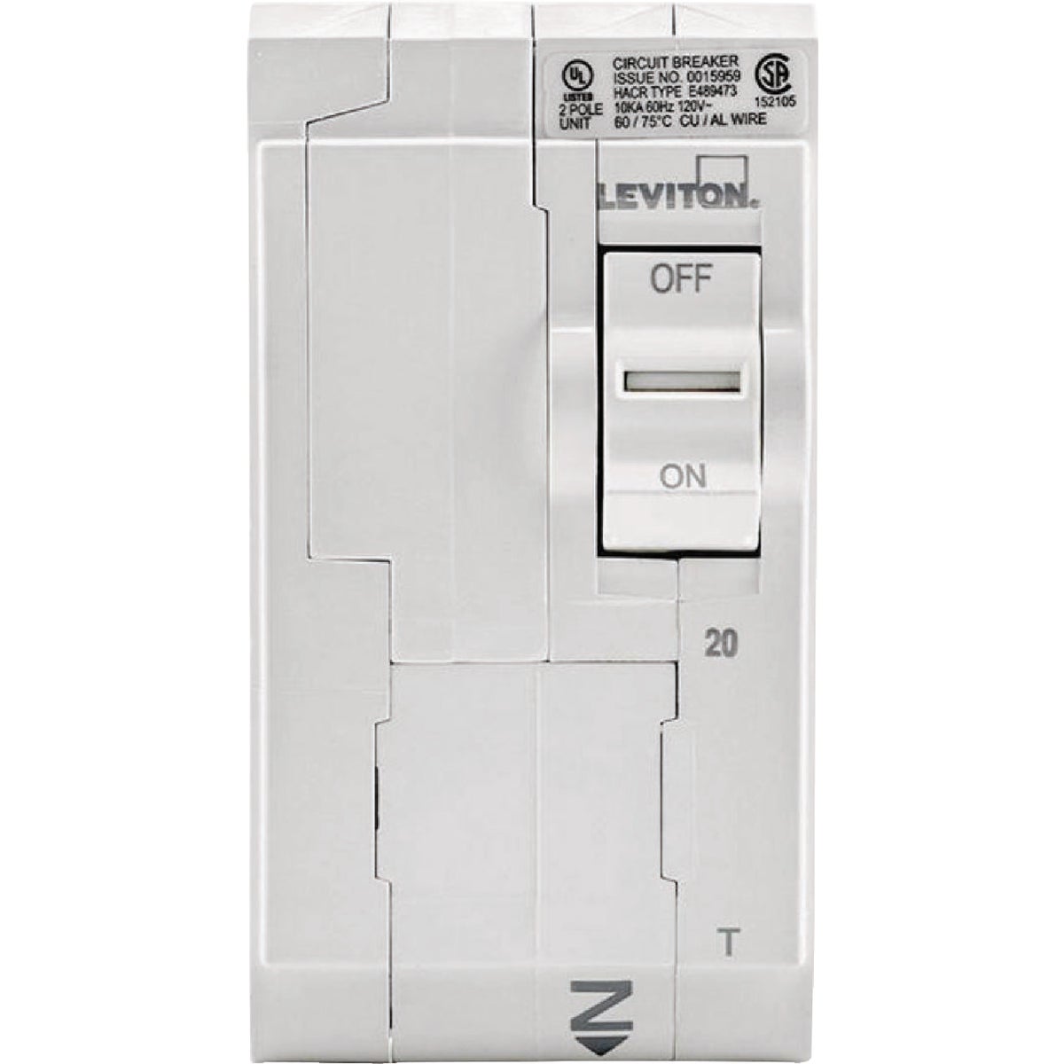 Leviton 20A Double-Pole Plug-On Standard Branch Thermal Magnetic Trip Circuit Breaker Image 2