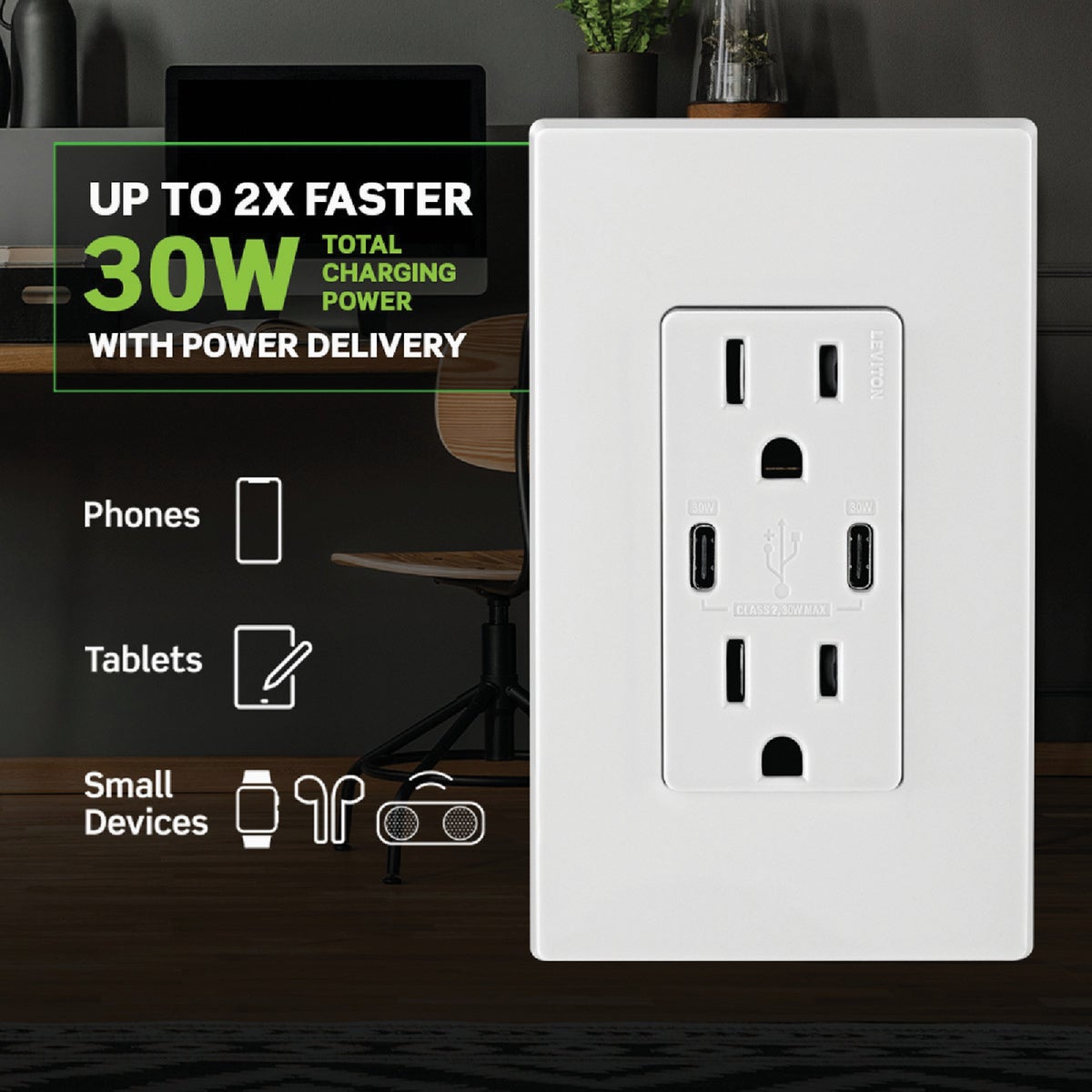 Leviton Decora White 15A Type C/C USB Charger Tamper Resistant 30W Outlet Image 5