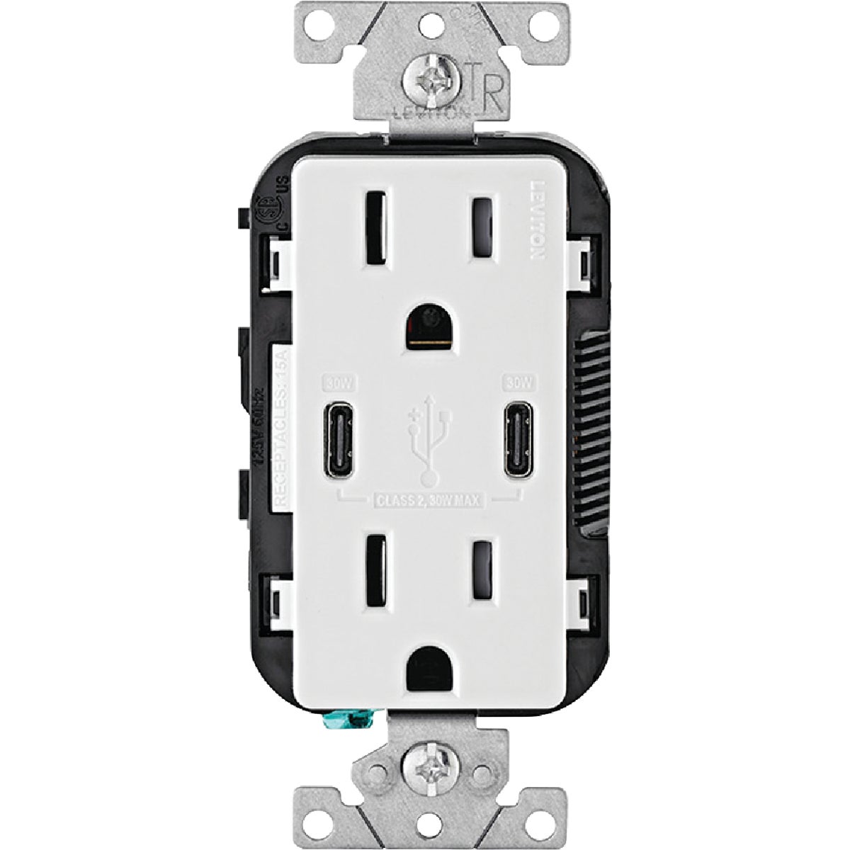 Leviton Decora White 15A Type C/C USB Charger Tamper Resistant 30W Outlet Image 8