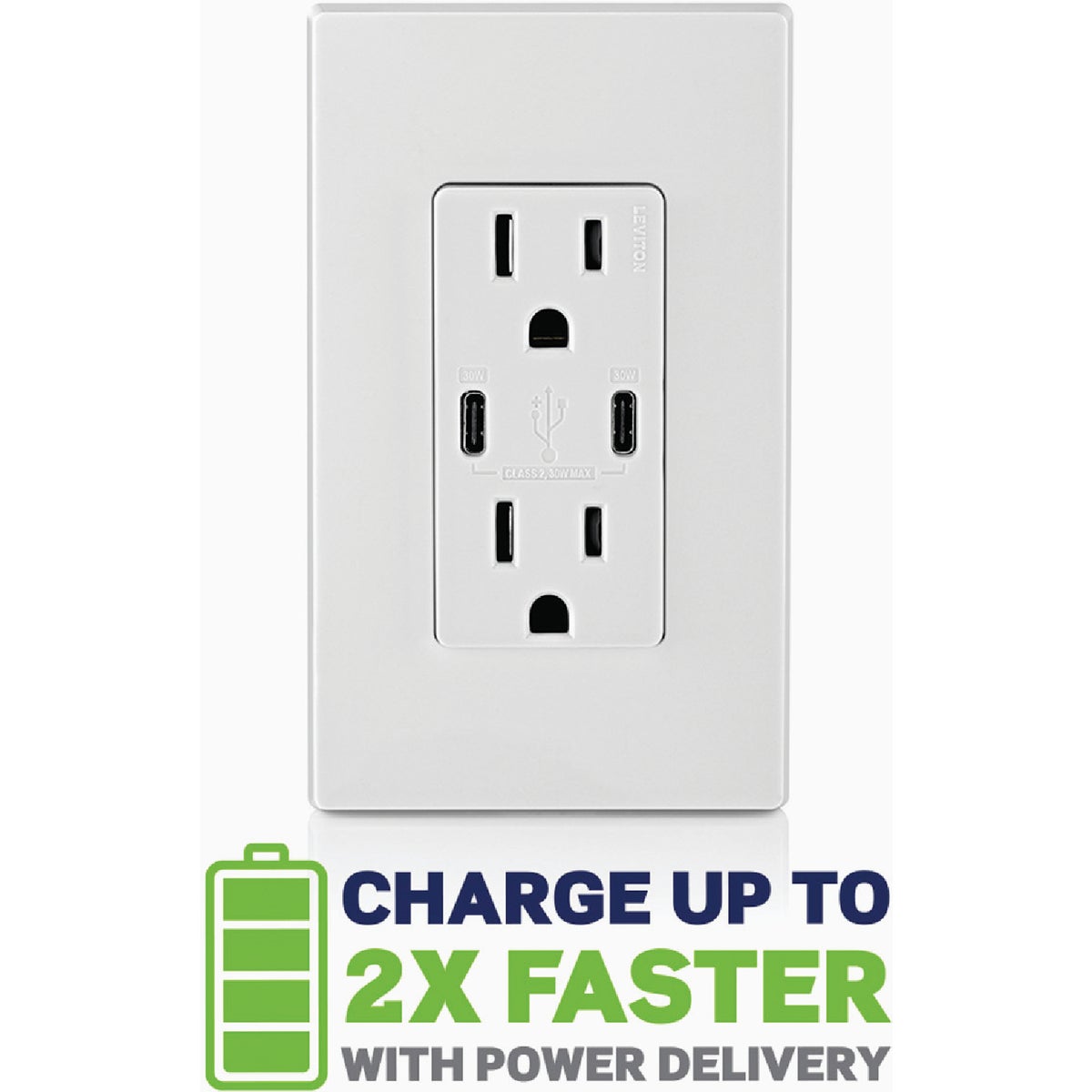 Leviton Decora White 15A Type C/C USB Charger Tamper Resistant 30W Outlet Image 4