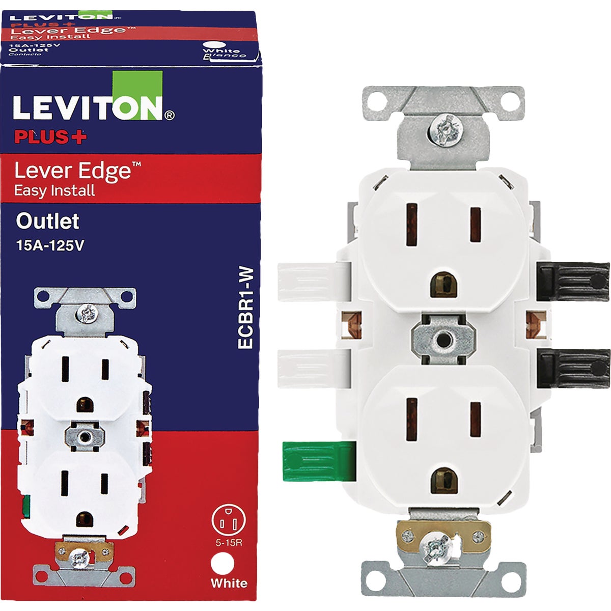 Leviton Lever Edge White 15A Commercial Grade 5-15R Duplex Outlet