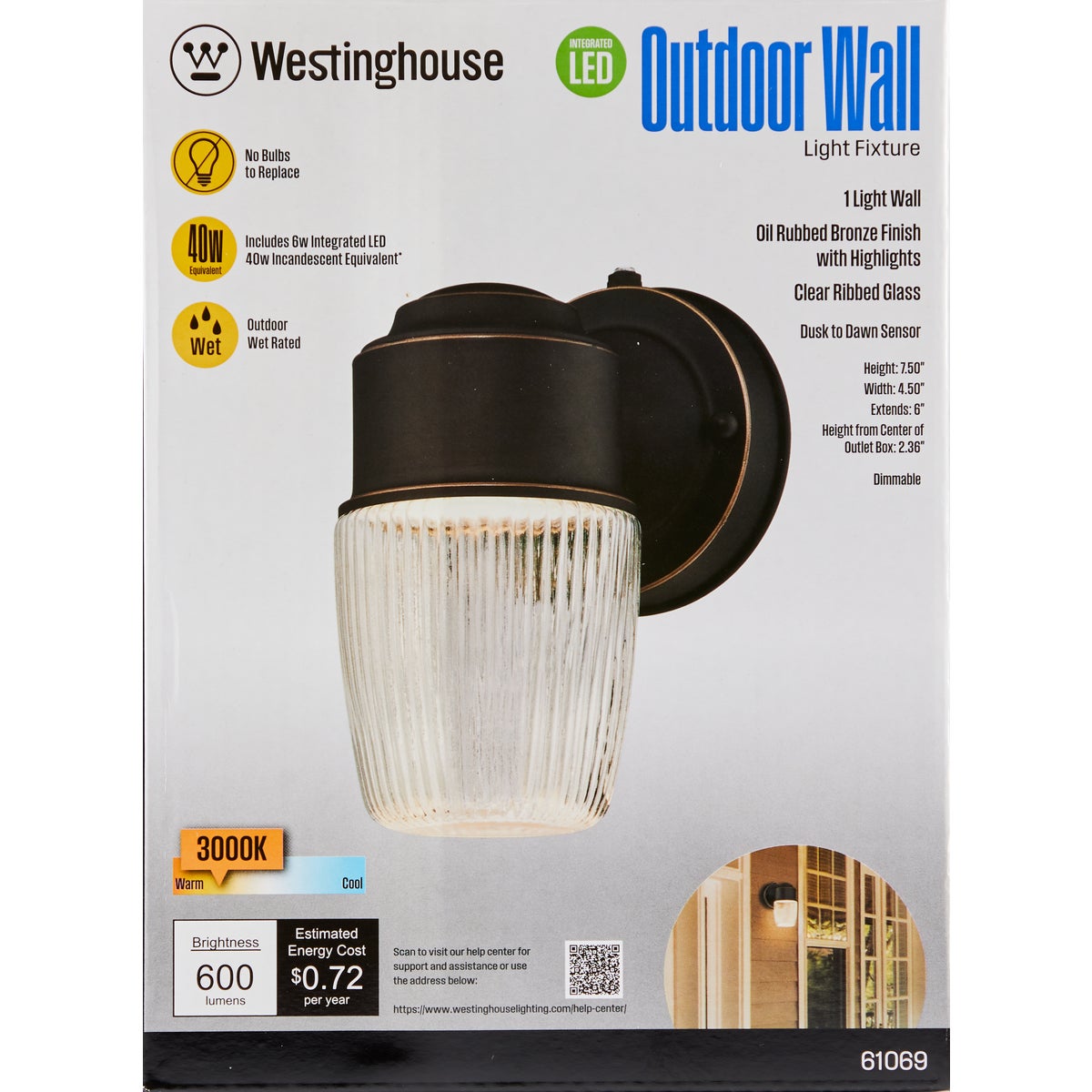 Westinghouse 1-Light Oil Rubbed Bronze Dusk to Dawn LED Outdoor Wall Fixture Image 2