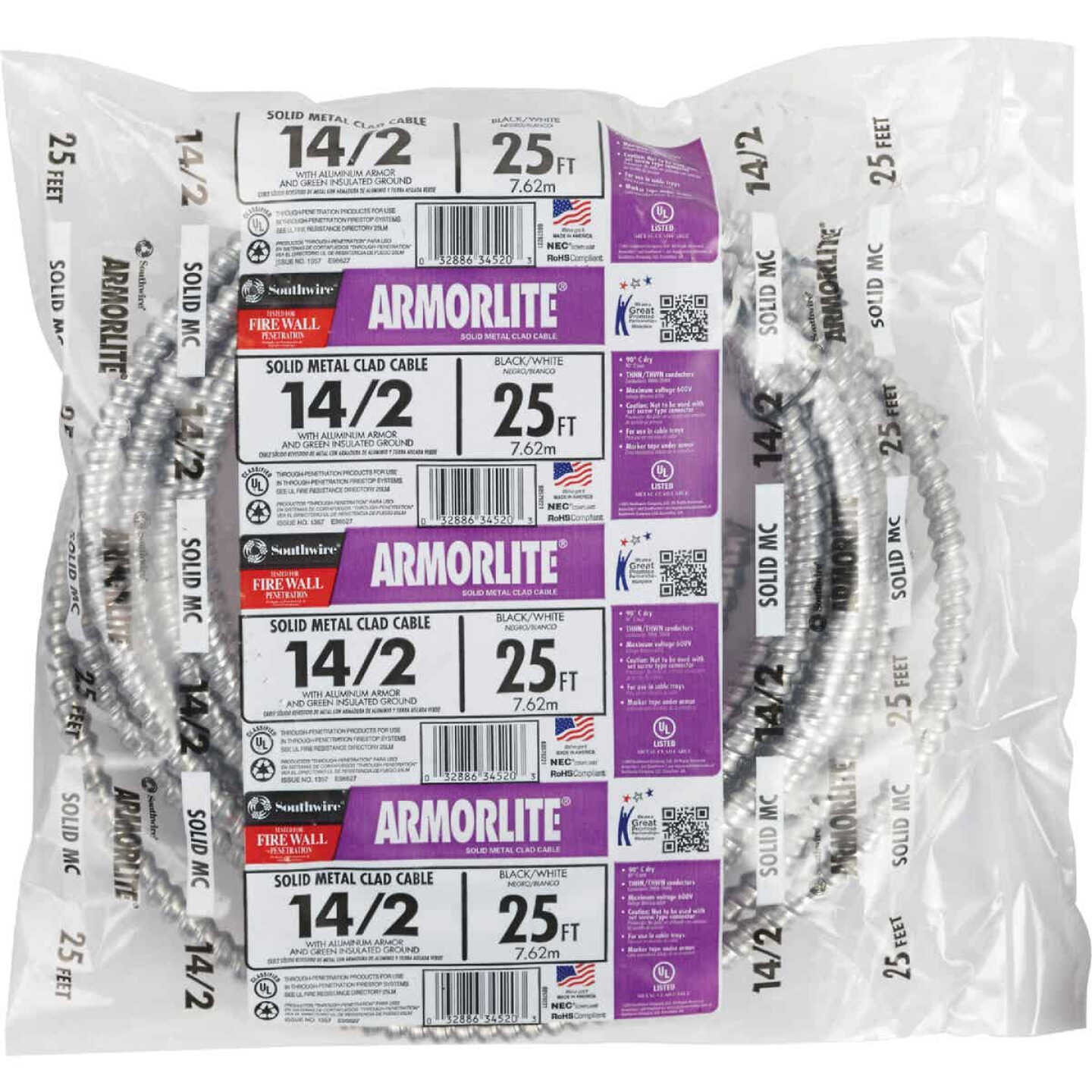 Southwire 25 Ft. 14/2 MC Armored Cable Electrical Wire Image 2