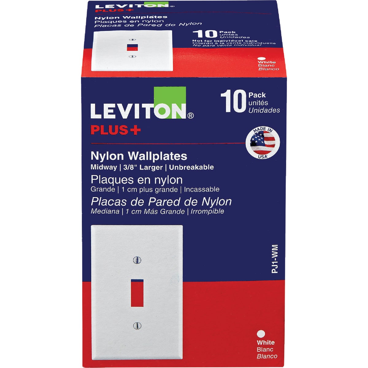 Leviton 1-Gang Thermoplastic Nylon Mid-Way Toggle Switch Wall Plate, White (10-Pack)