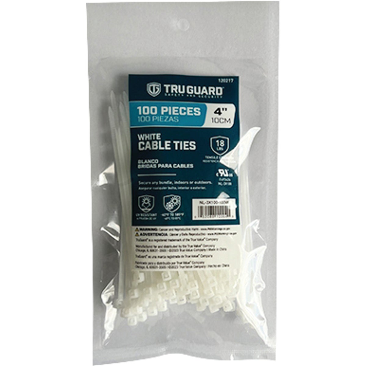 TruGuard 4 In. White Self-Locking Cable Ties (100-Pack)