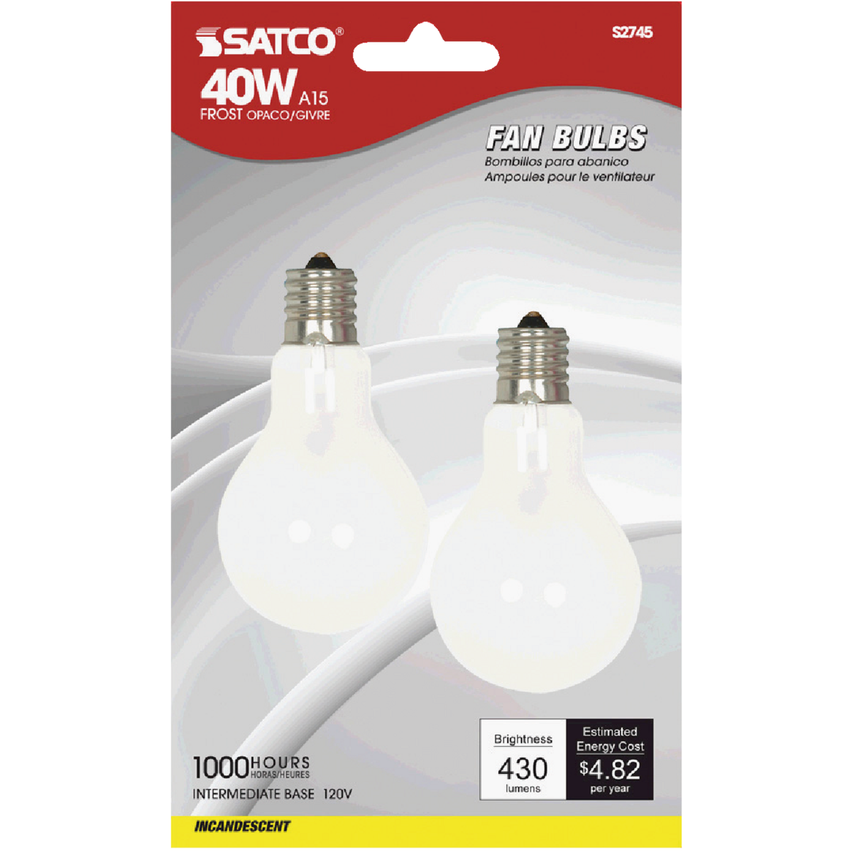 Satco 40W Frosted Soft White Intermediate A15 Incandescent Ceiling Fan Light Bulb (2-Pack) Image 2
