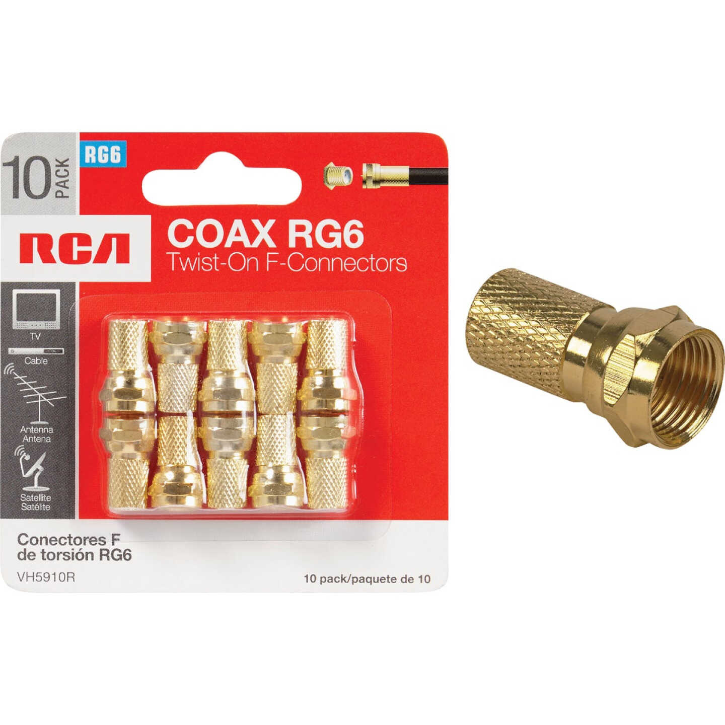 RCA RG6 Twist-On Coaxial F-Connector (10-Pack) Image 1