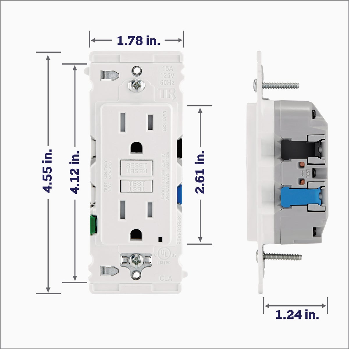 Leviton Lever Edge Self-Test 15A White Tamper-Resistant GFCI Duplex Outlet (3-Pack) Image 5
