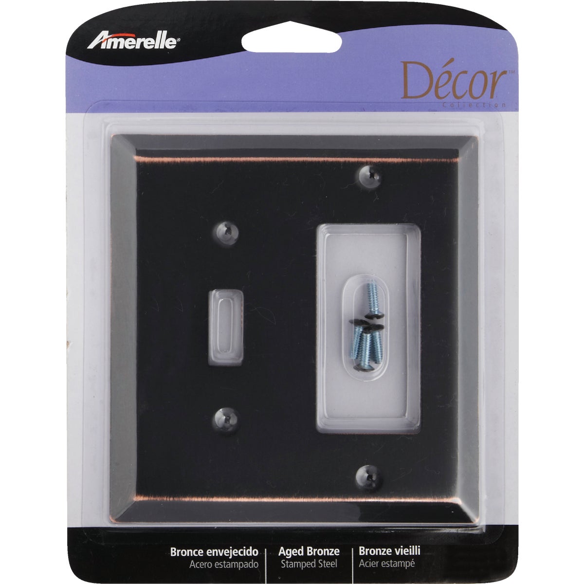 Amerelle 2-Gang Stamped Steel Single Toggle/Rocker Wall Plate, Aged Bronze Image 2