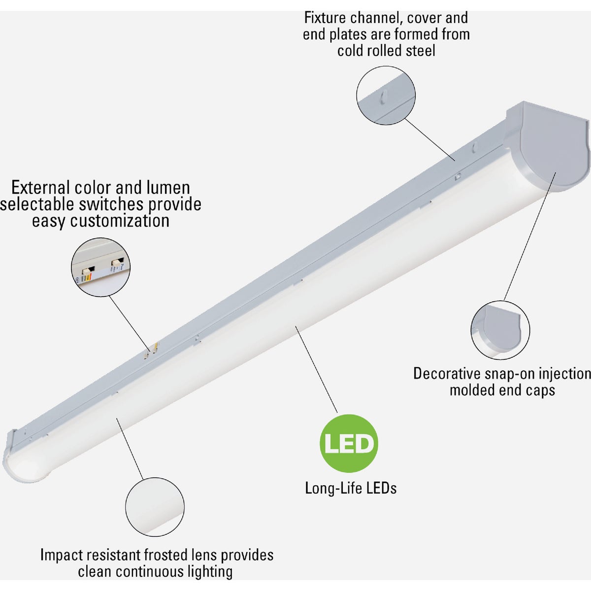 Metalux 4 Ft. LED CCT Lumen Selectable Strip Light Ceiling Fixture Image 6