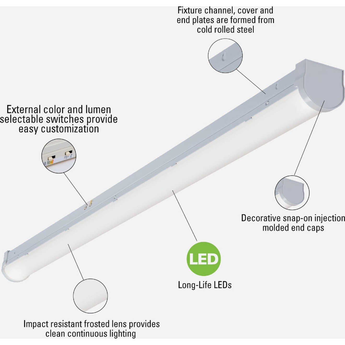 Metalux 4 Ft. LED CCT Lumen Selectable Strip Light Ceiling Fixture Image 6