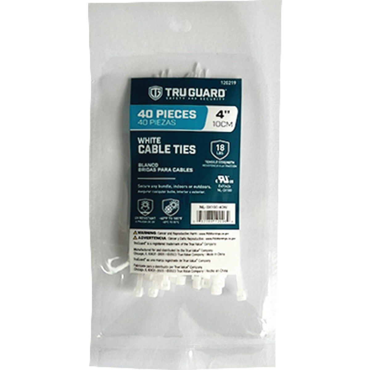 TruGuard 4 In. White Self-Locking Cable Ties (40-Pack)