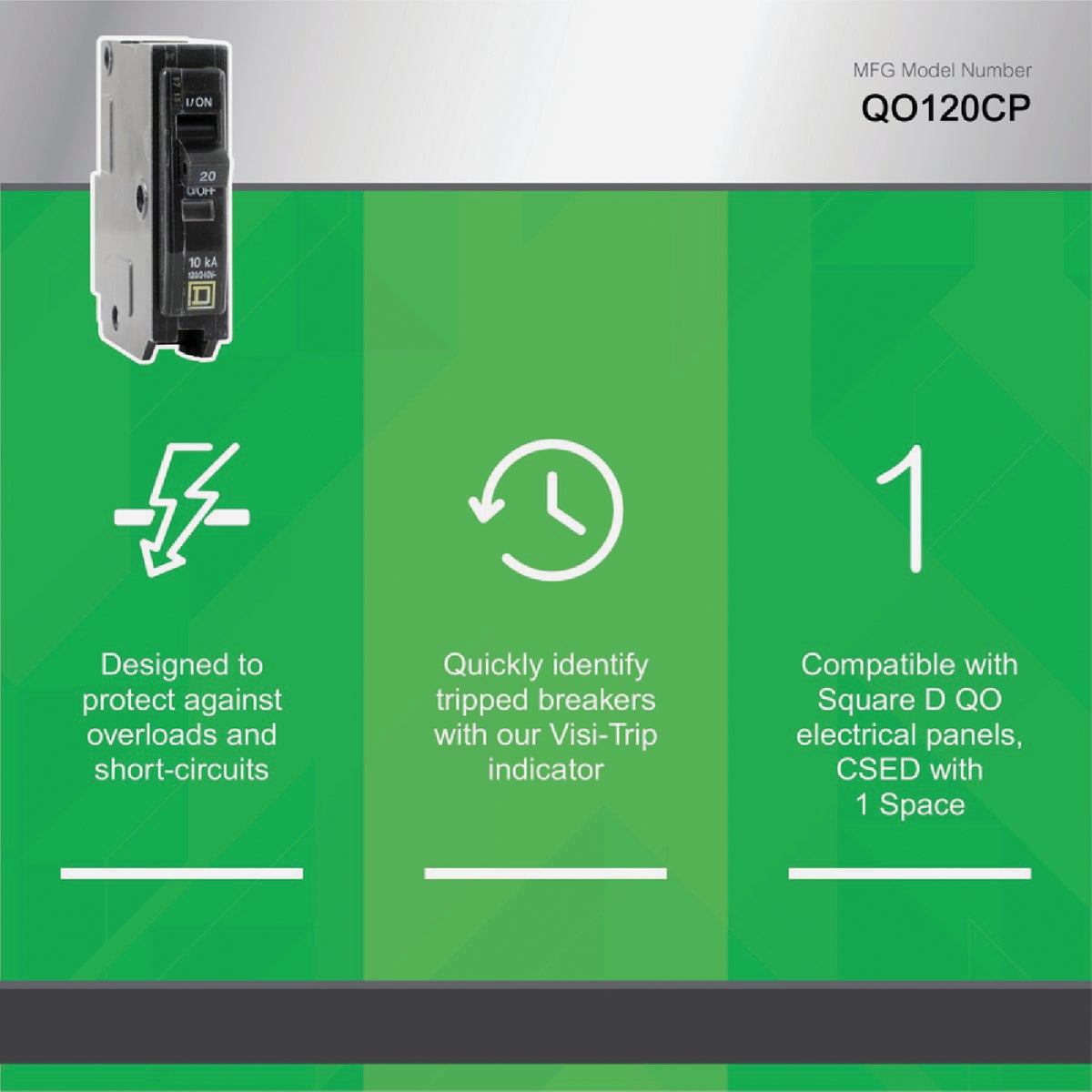 Square D QO 20A Single-Pole Standard Trip Circuit Breaker Image 3