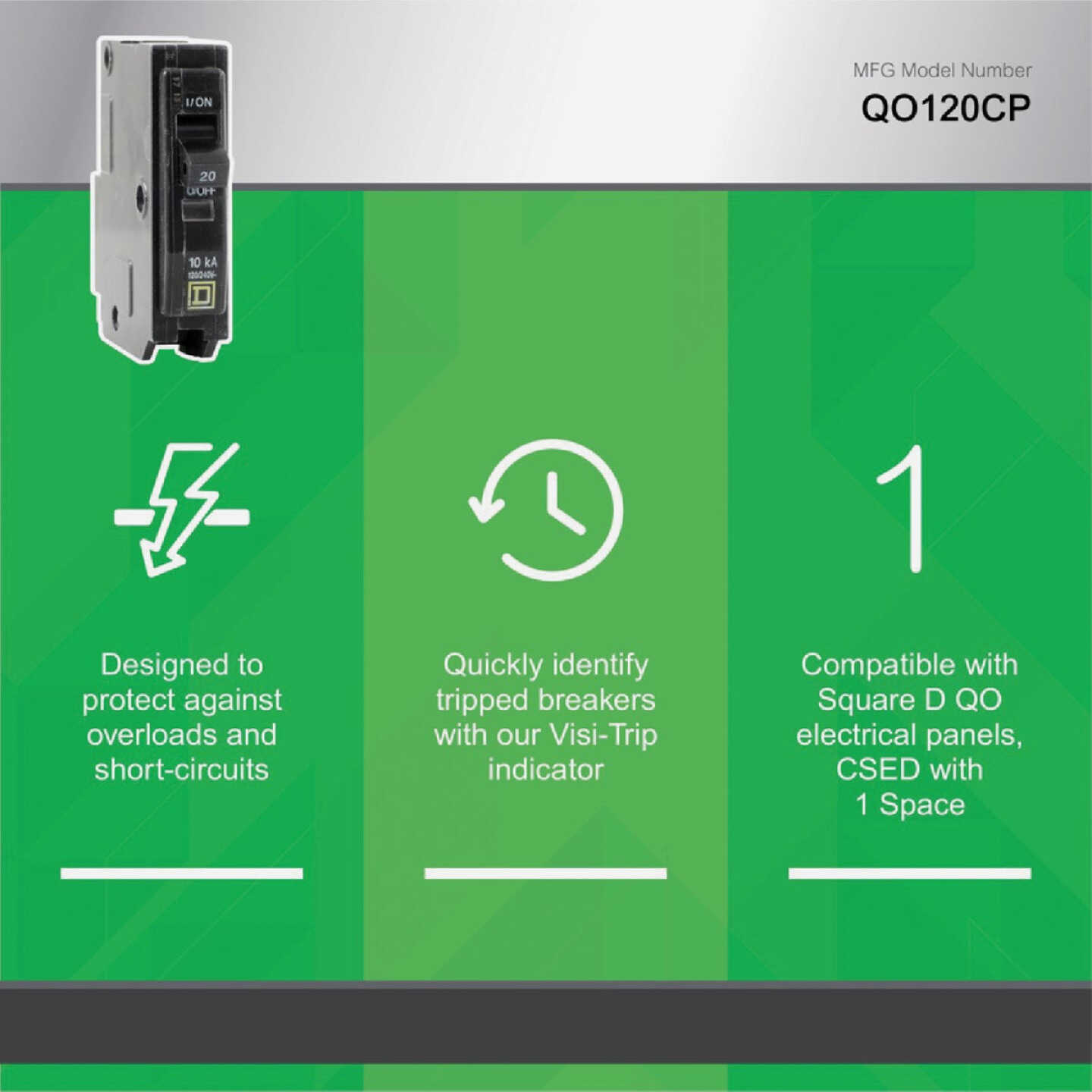 Square D QO 20A Single-Pole Standard Trip Circuit Breaker Image 3
