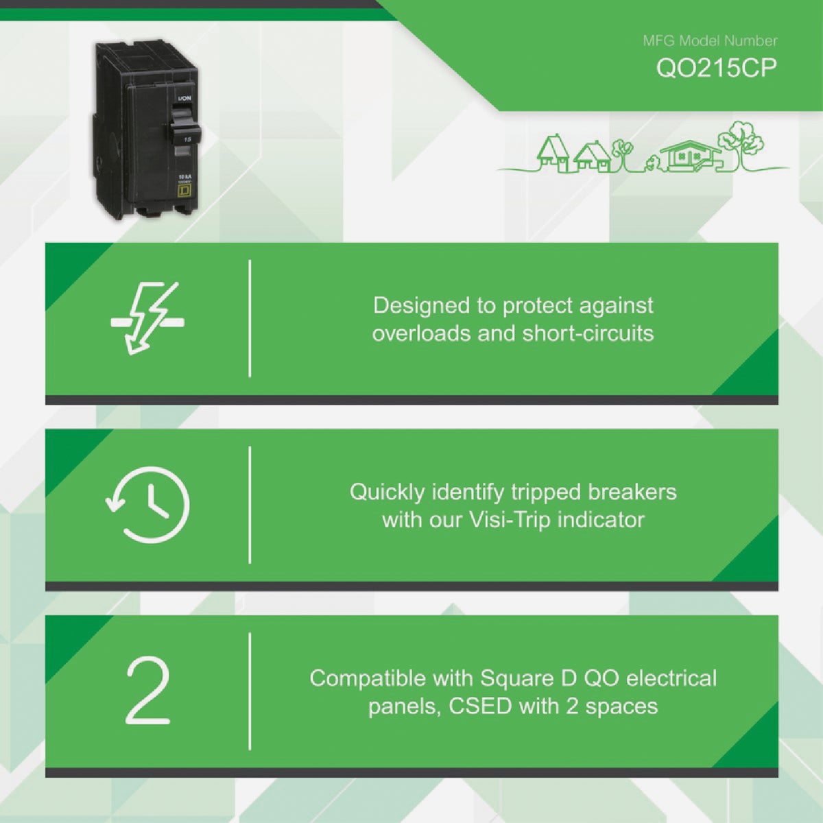 Square D QO 15A Double-Pole Standard Trip Circuit Breaker Image 3