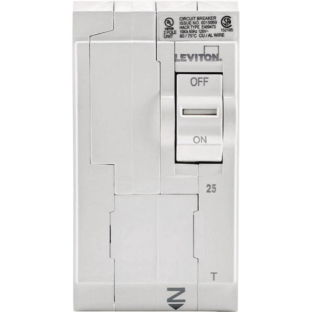 Leviton 25A Double-Pole Plug-On Standard Branch Thermal Magnetic Trip Circuit Breaker Image 2