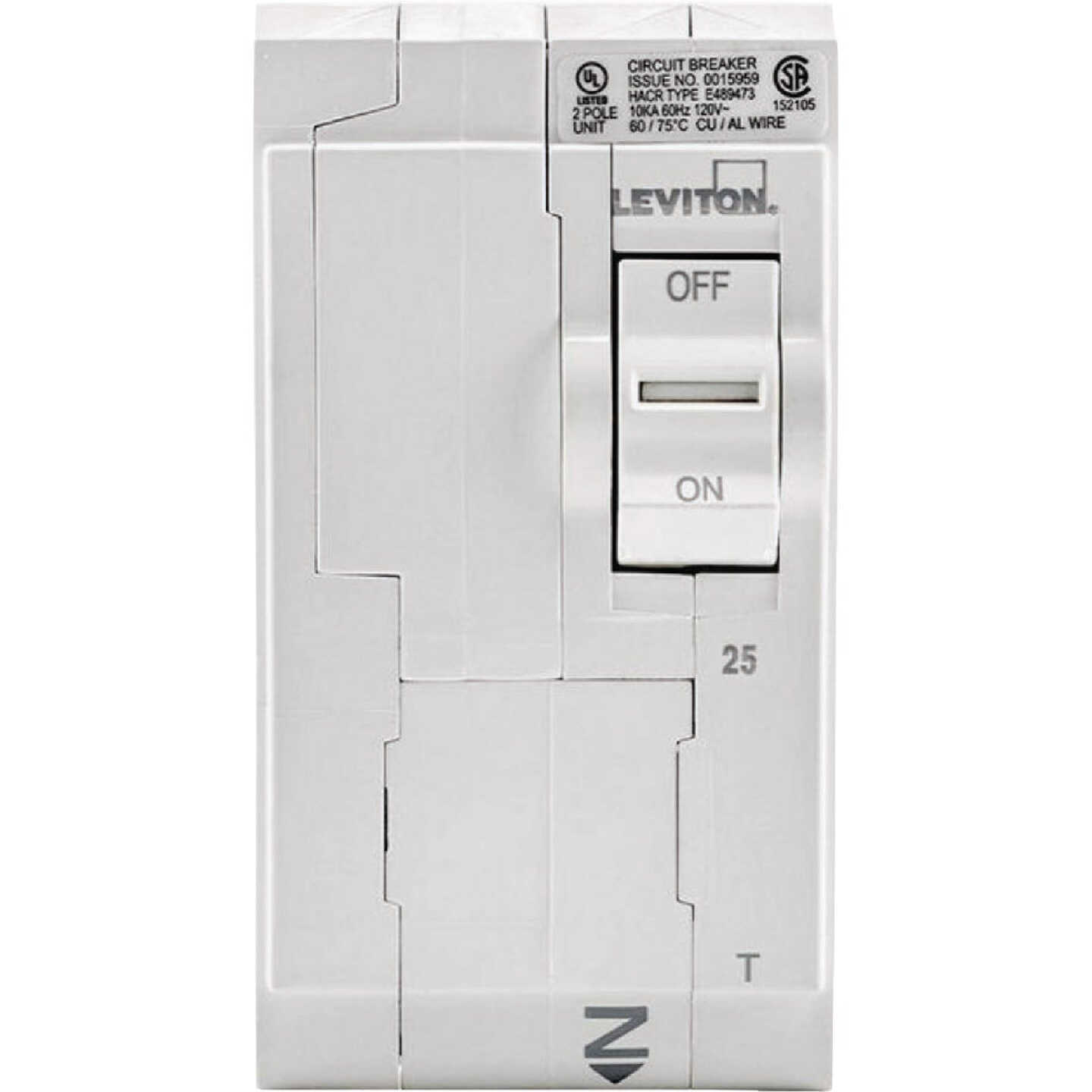 Leviton 25A Double-Pole Plug-On Standard Branch Thermal Magnetic Trip Circuit Breaker Image 2