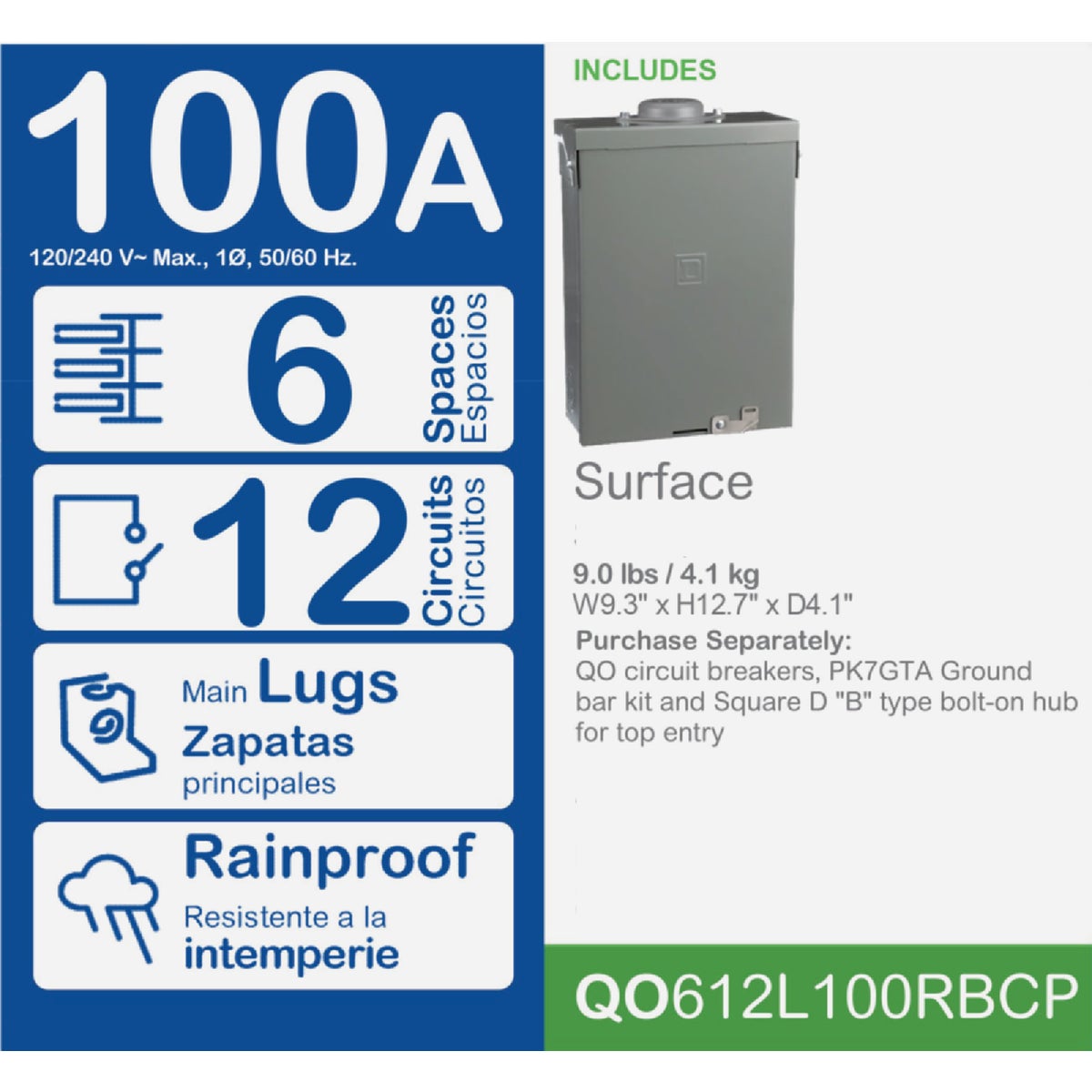 Square D QO 100A 6-Space 12-Circuit Raintight Main Lug Load Center Image 2