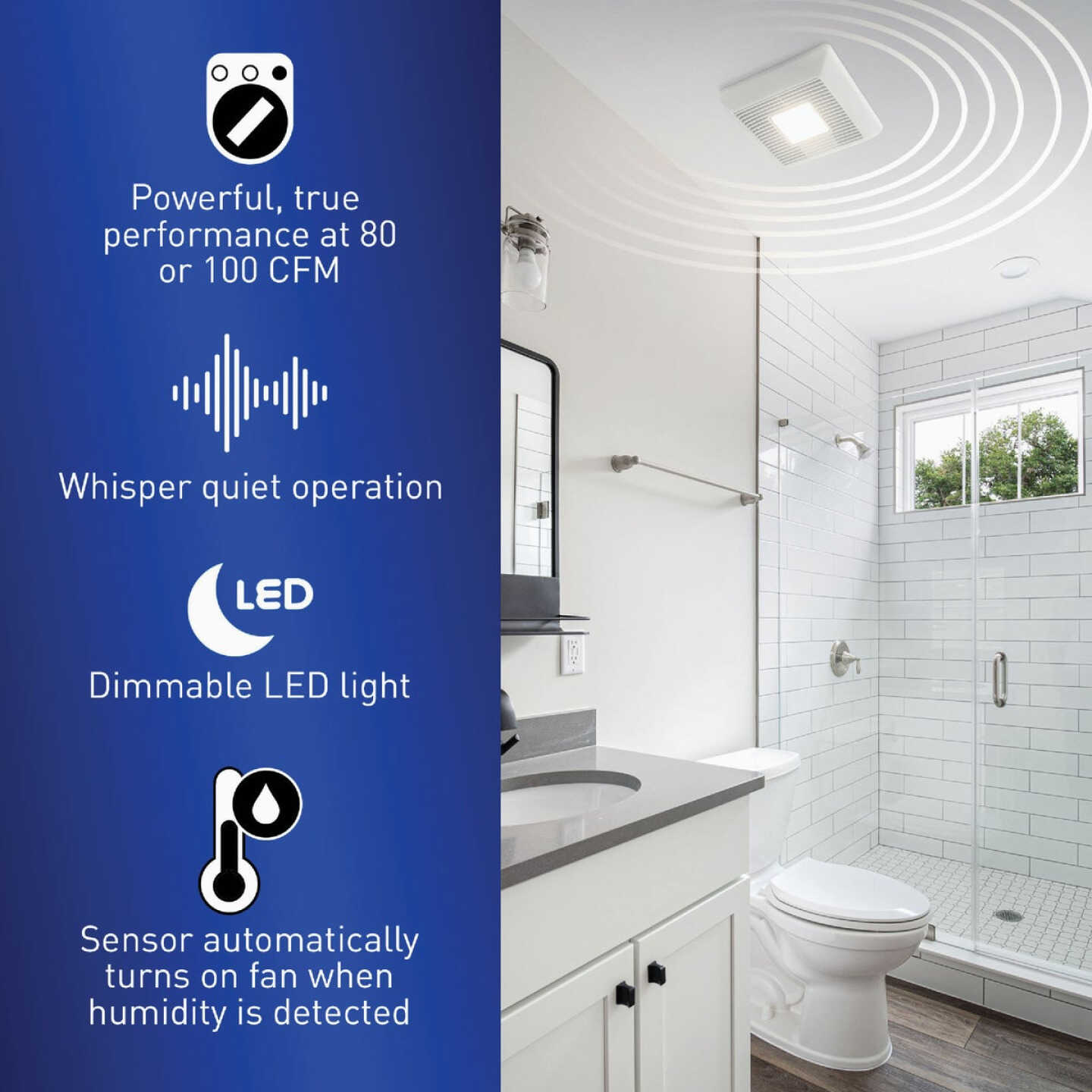Panasonic Whisper Thin 80/100 CFM Bathroom Exhaust Fan with Dimmable LED Light Image 3