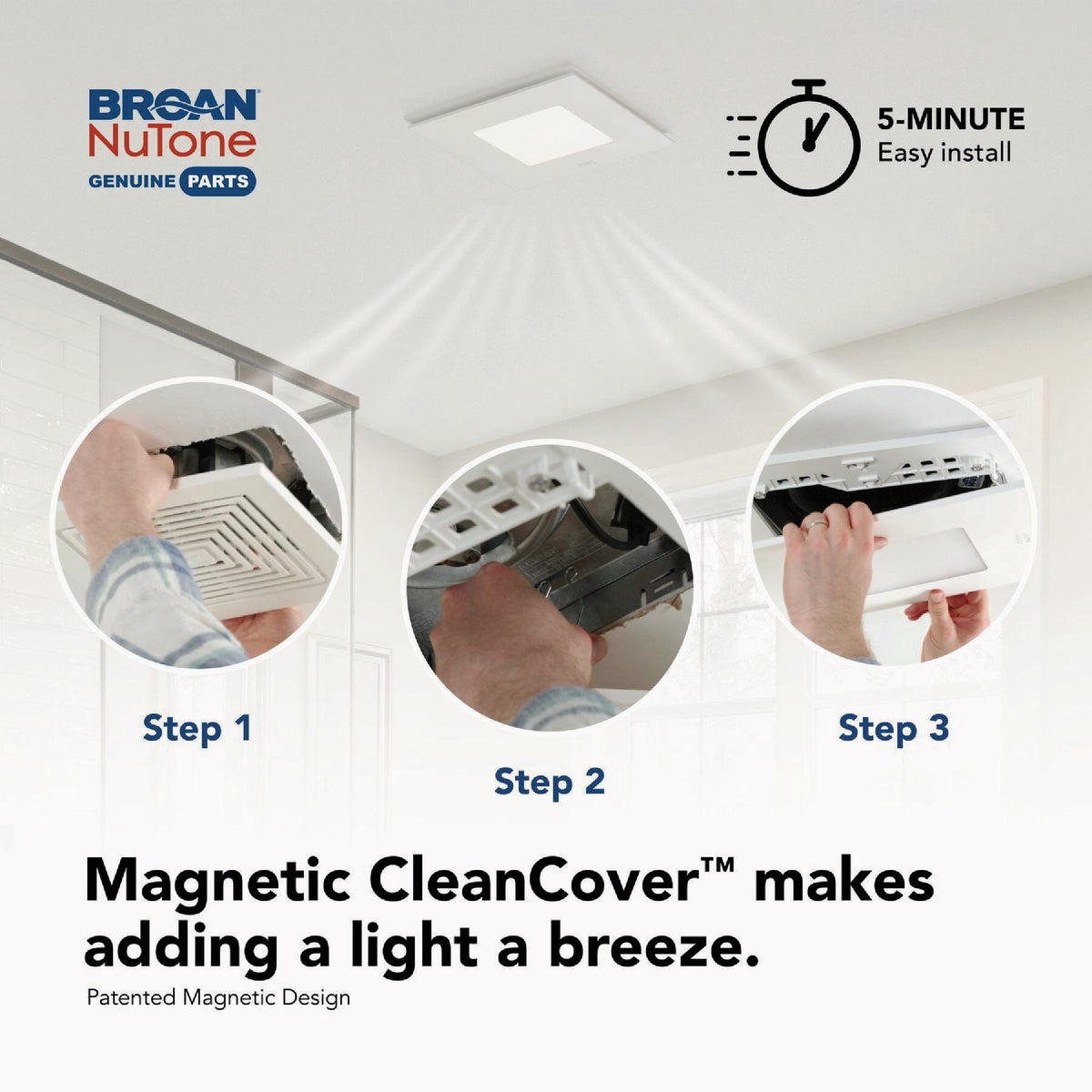 Broan-NuTone CleanCover 12 In. x 12 In. Magnetic LED Bath Exhaust Fan Grille Image 2