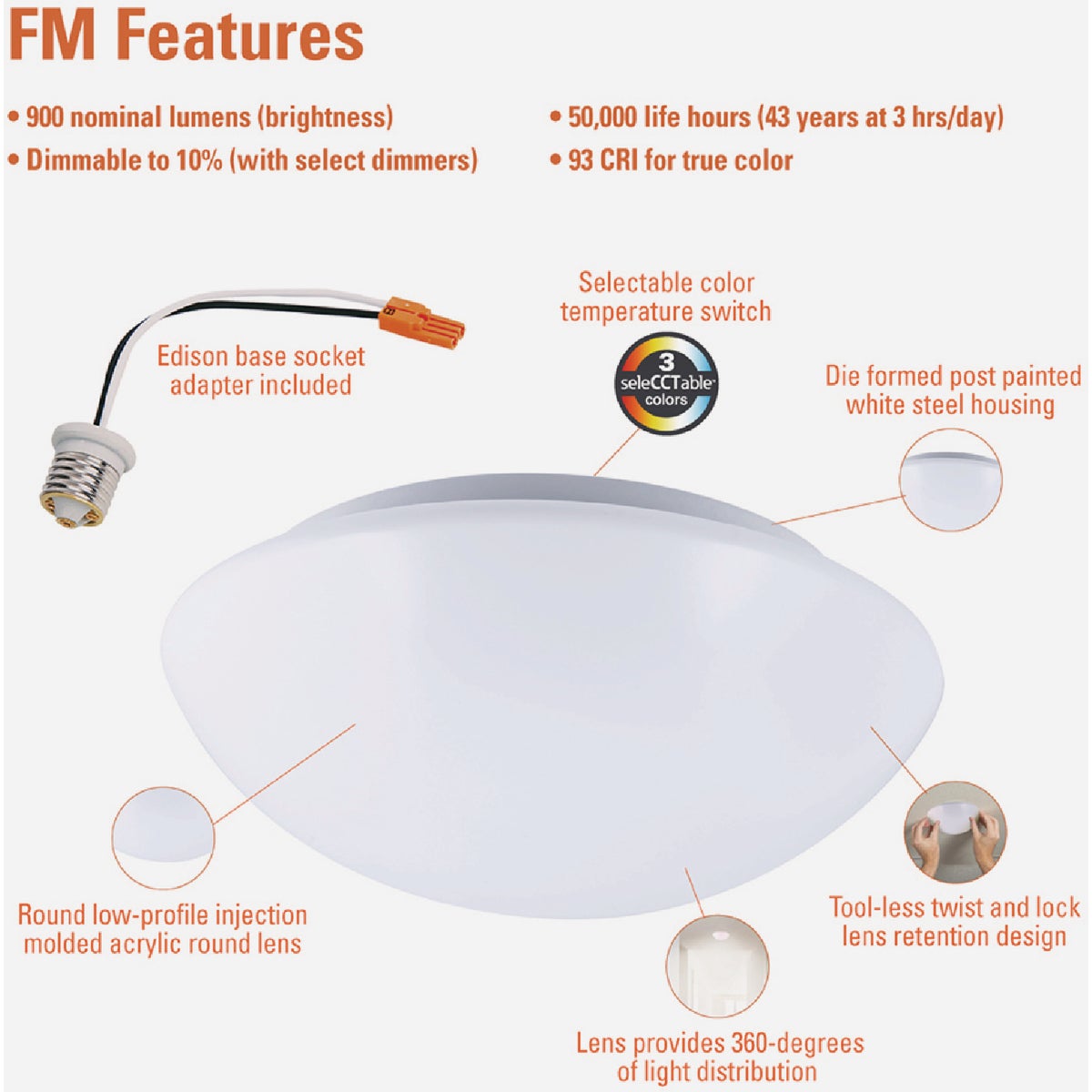 Halo 8 In. CCT LED Low Profile Round Flush Mount Ceiling Light Fixture Image 5