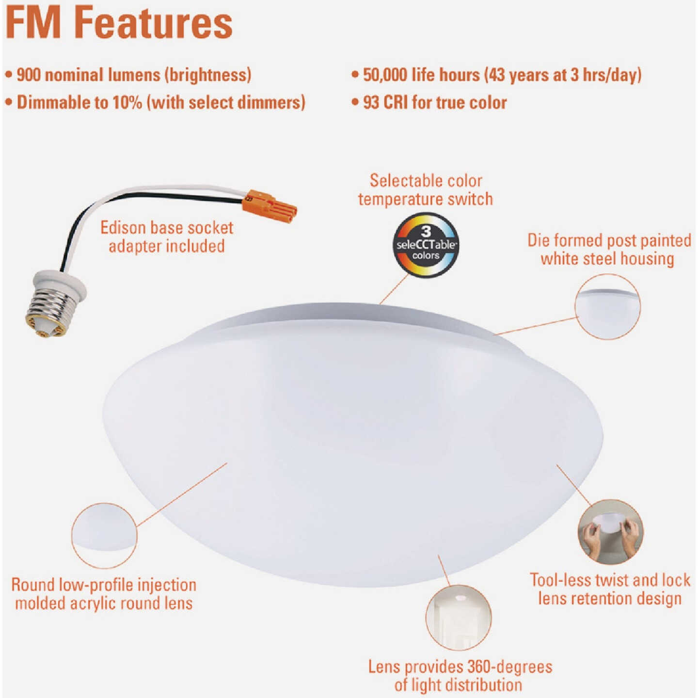 Halo 8 In. CCT LED Low Profile Round Flush Mount Ceiling Light Fixture Image 5