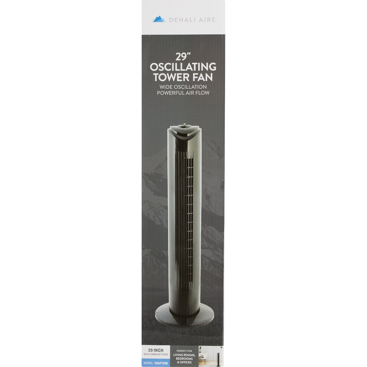 Denali Aire 29 In. Black 3-Speed Oscillating Tower Fan Image 3