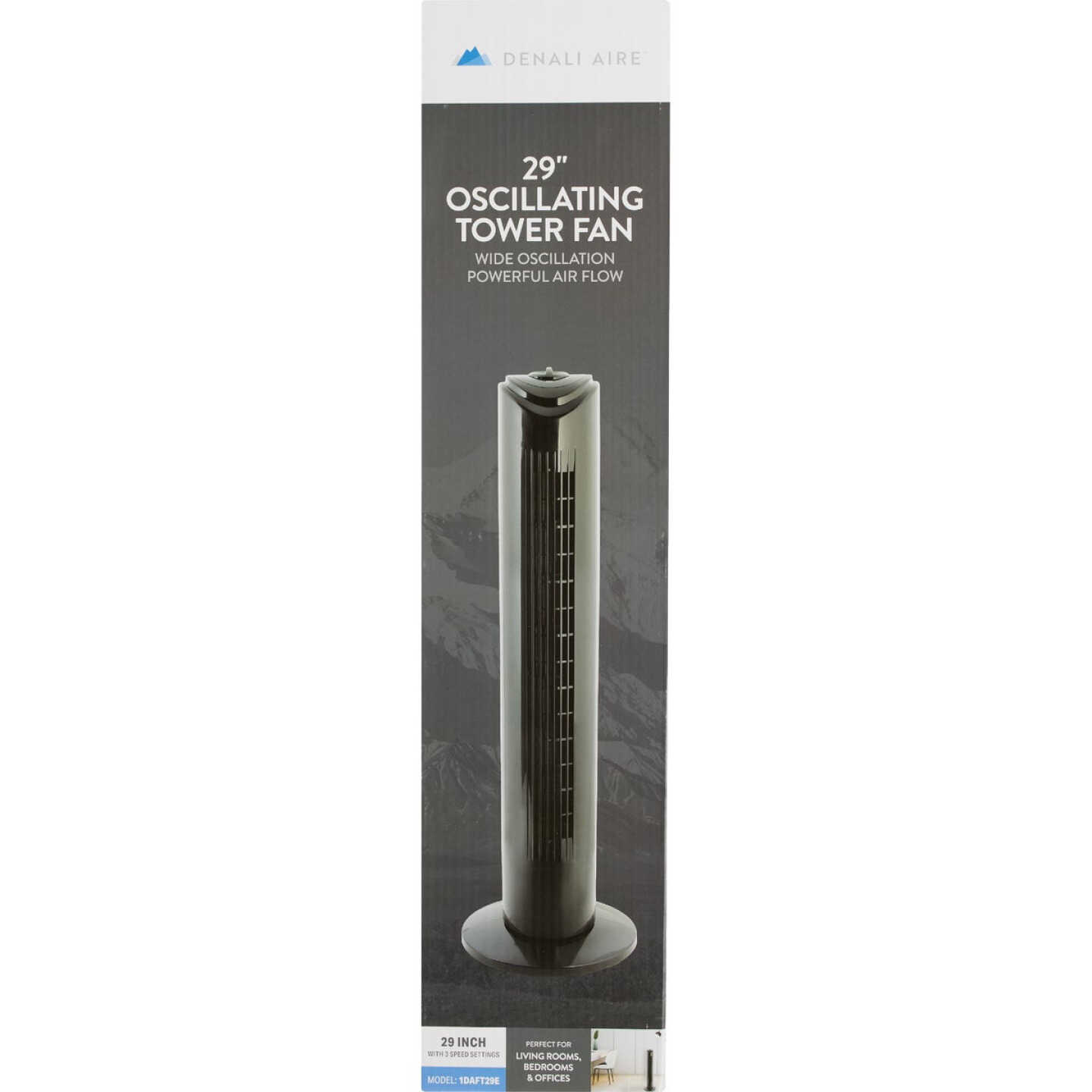 Denali Aire 29 In. Black 3-Speed Oscillating Tower Fan Image 3
