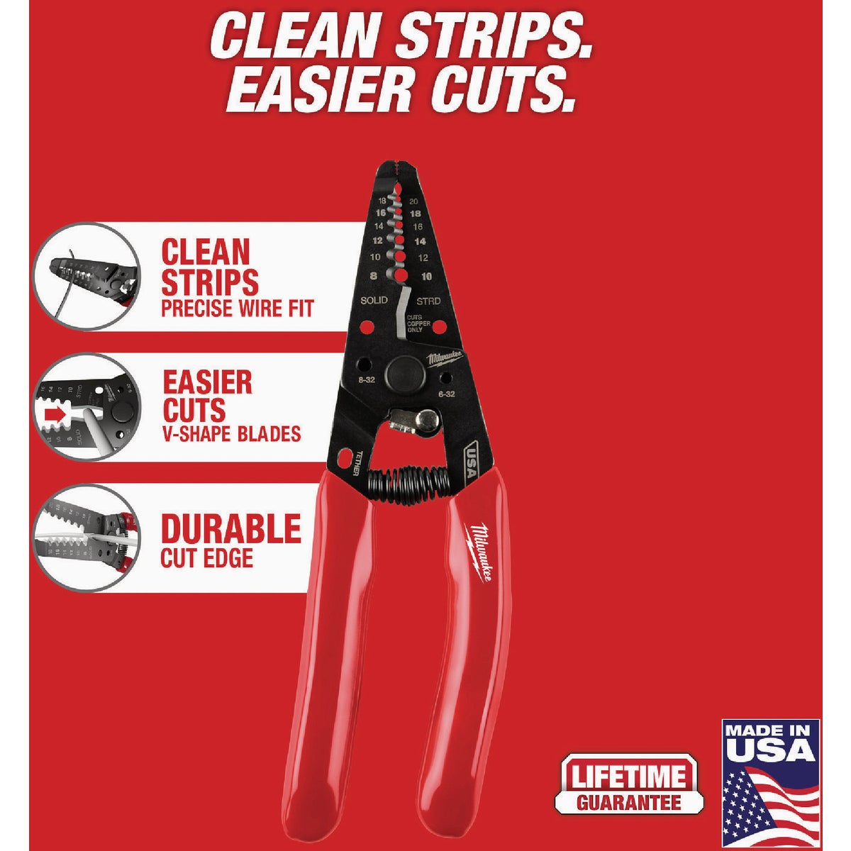 Milwaukee 8-20 AWG Dipped Grip Wire Stripper & Cutter Image 2