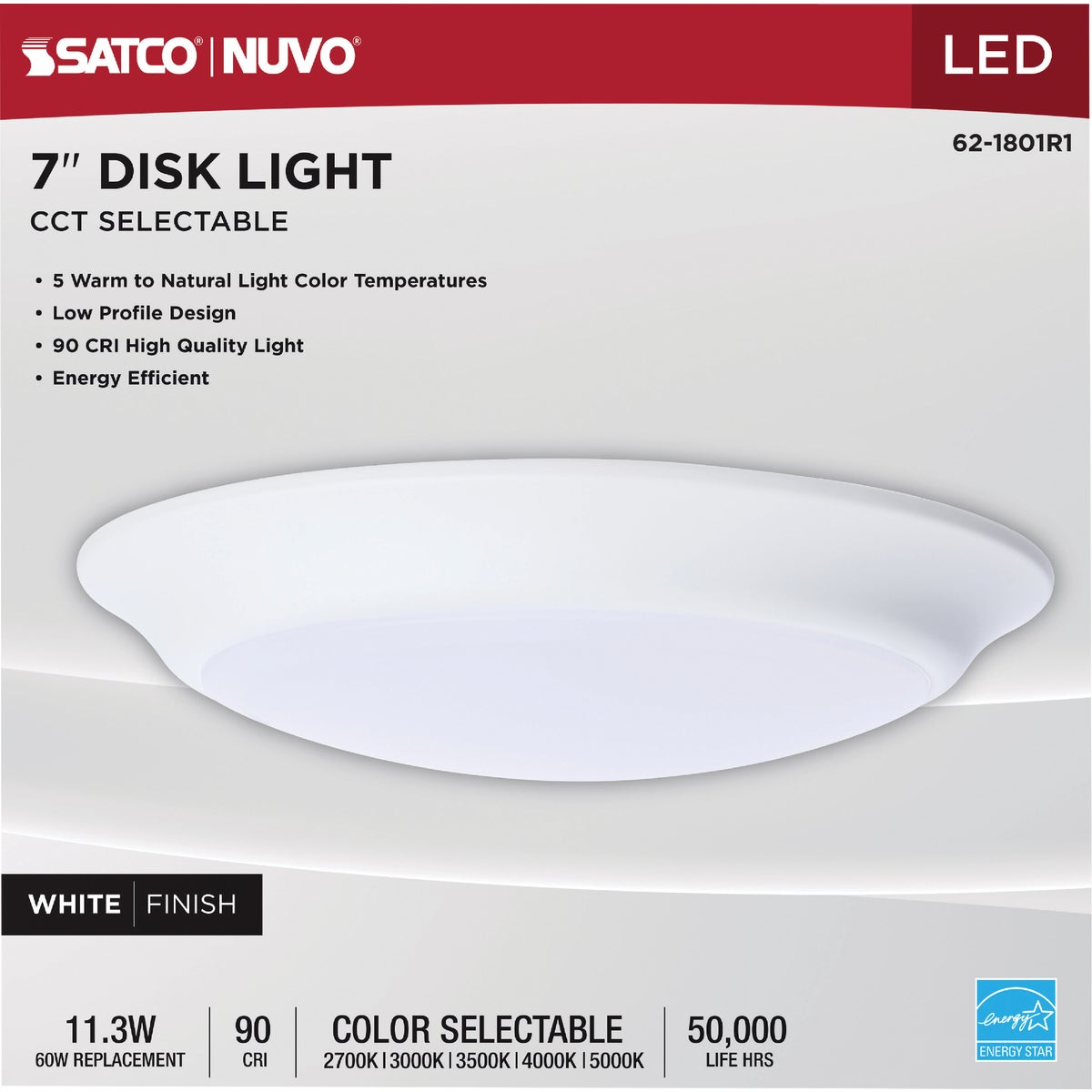 Satco Nuvo 7 In. White 60W Equivalent LED CCT-Selectable Disk Flush Mount Ceiling Light Fixture Image 4
