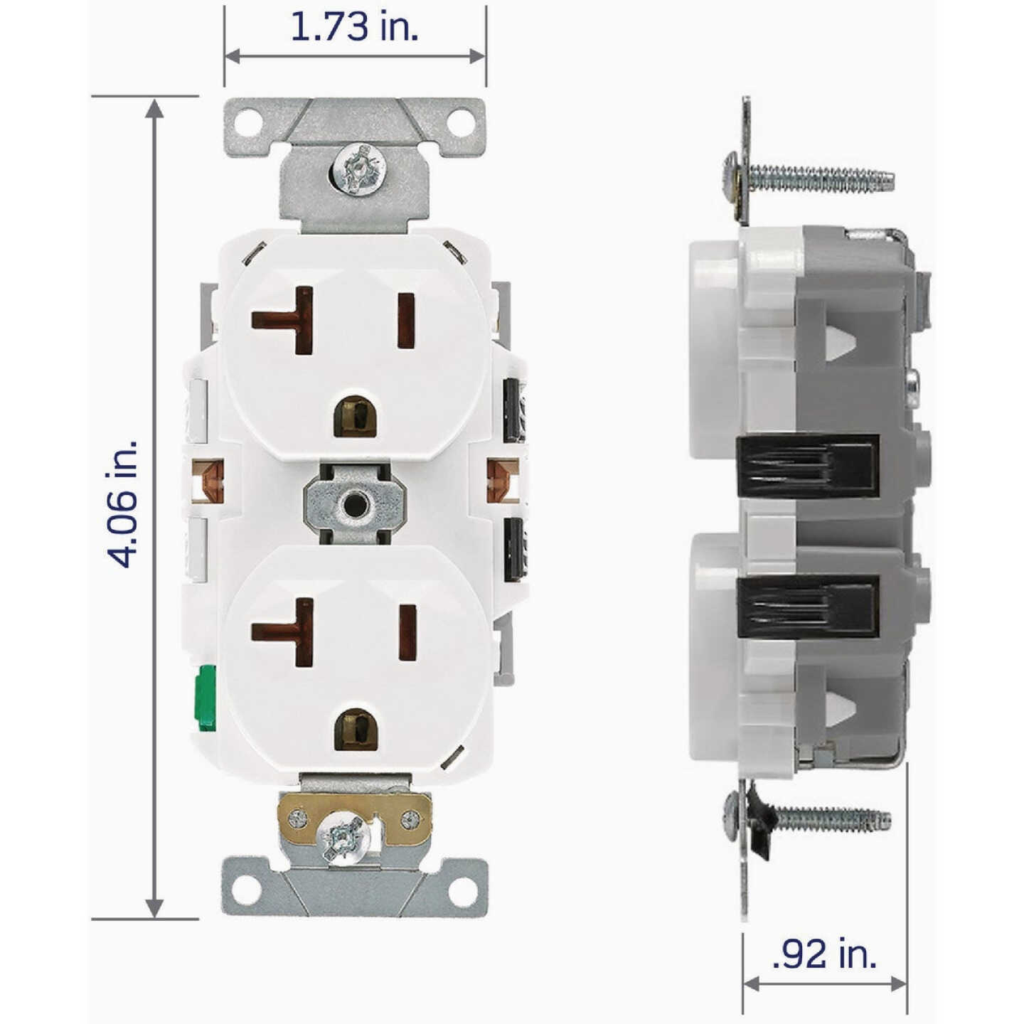 Leviton Lever Edge White 20A Commercial Grade 5-20R Duplex Outlet Image 6