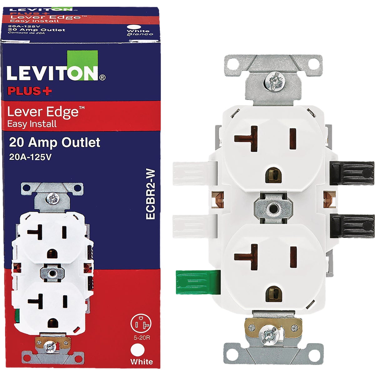 Leviton Lever Edge White 20A Commercial Grade 5-20R Duplex Outlet
