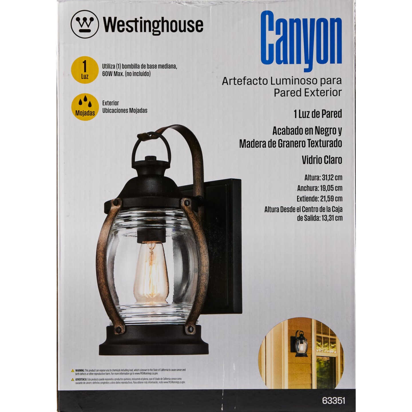 Westinghouse Canyon 1-Light Textured Black & Barnyard Finish Outdoor Wall Fixture Image 2