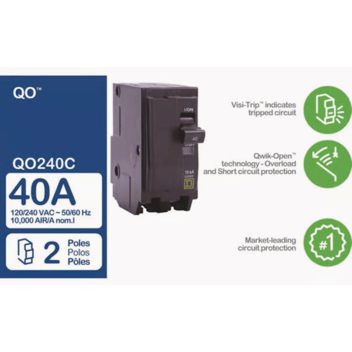 Square D QO 40A Double-Pole Circuit Breaker Image 2
