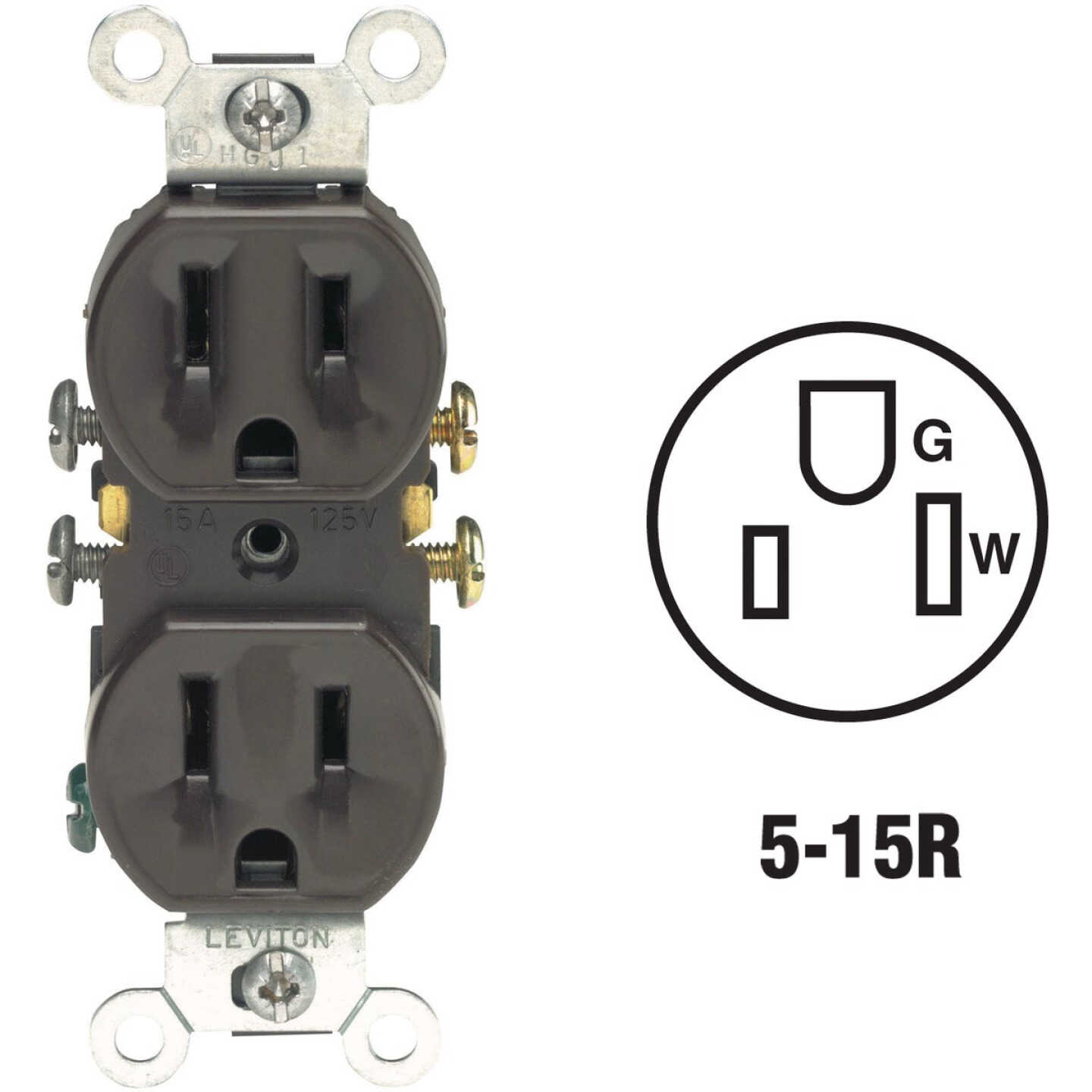 Leviton 15A Brown Shallow Grounded 5-15R Duplex Outlet Image 1