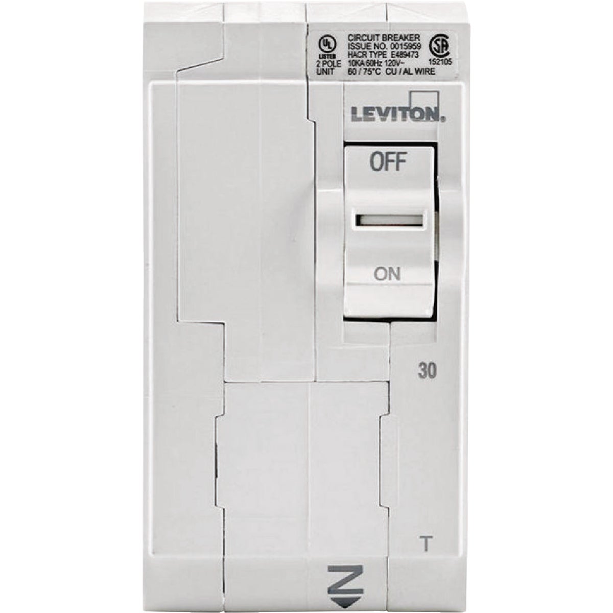 Leviton 30A Double-Pole Plug-On Standard Branch Thermal Magnetic Trip Circuit Breaker Image 2