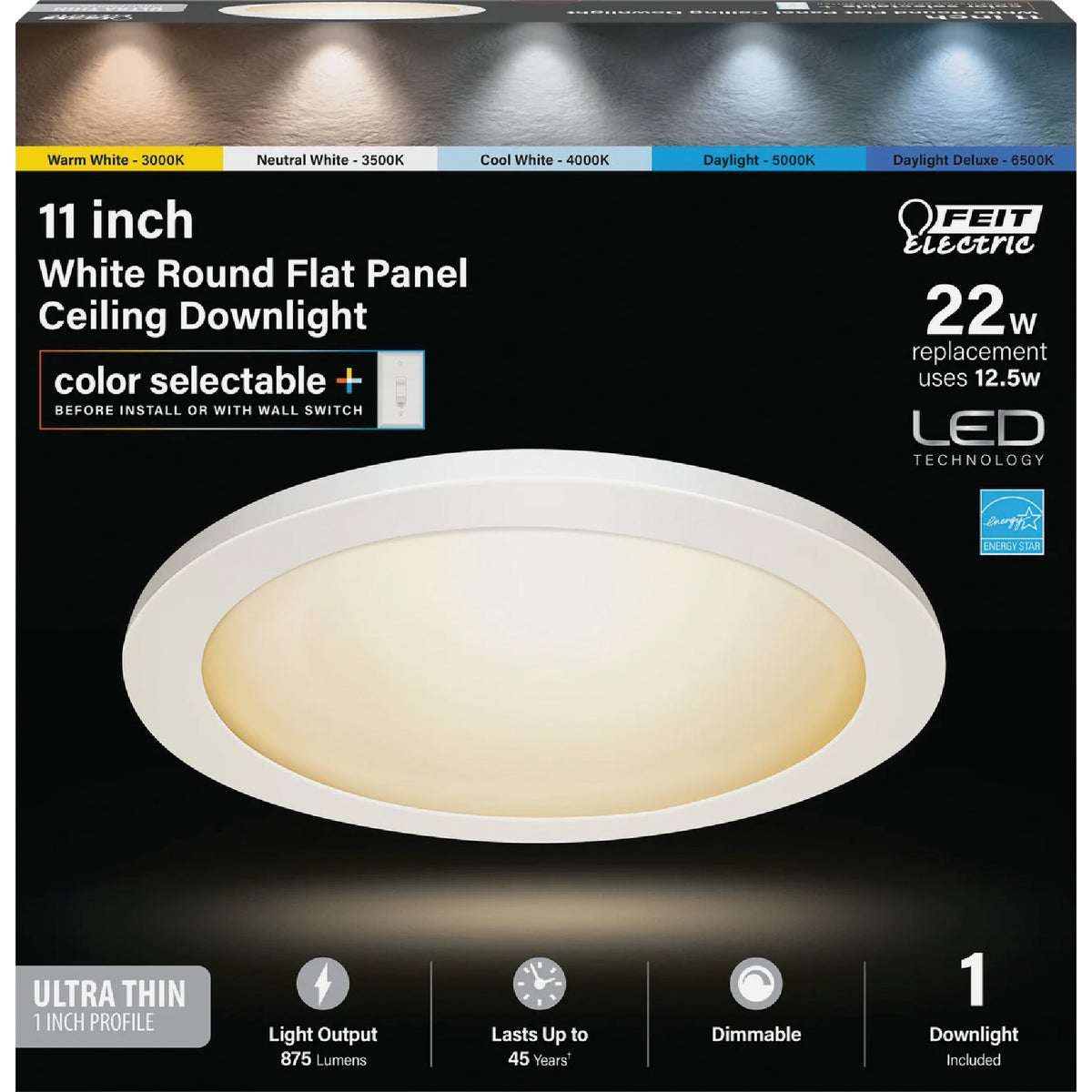 Feit Electric Edge-Lit 11 In. White Round 6-Way LED Disc Flush Mount Light Image 3