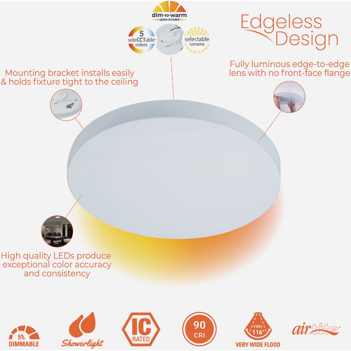 Halo 14 In. CCT & Lumen Selectable LED Round Disc Surface Mount Downlight Image 5
