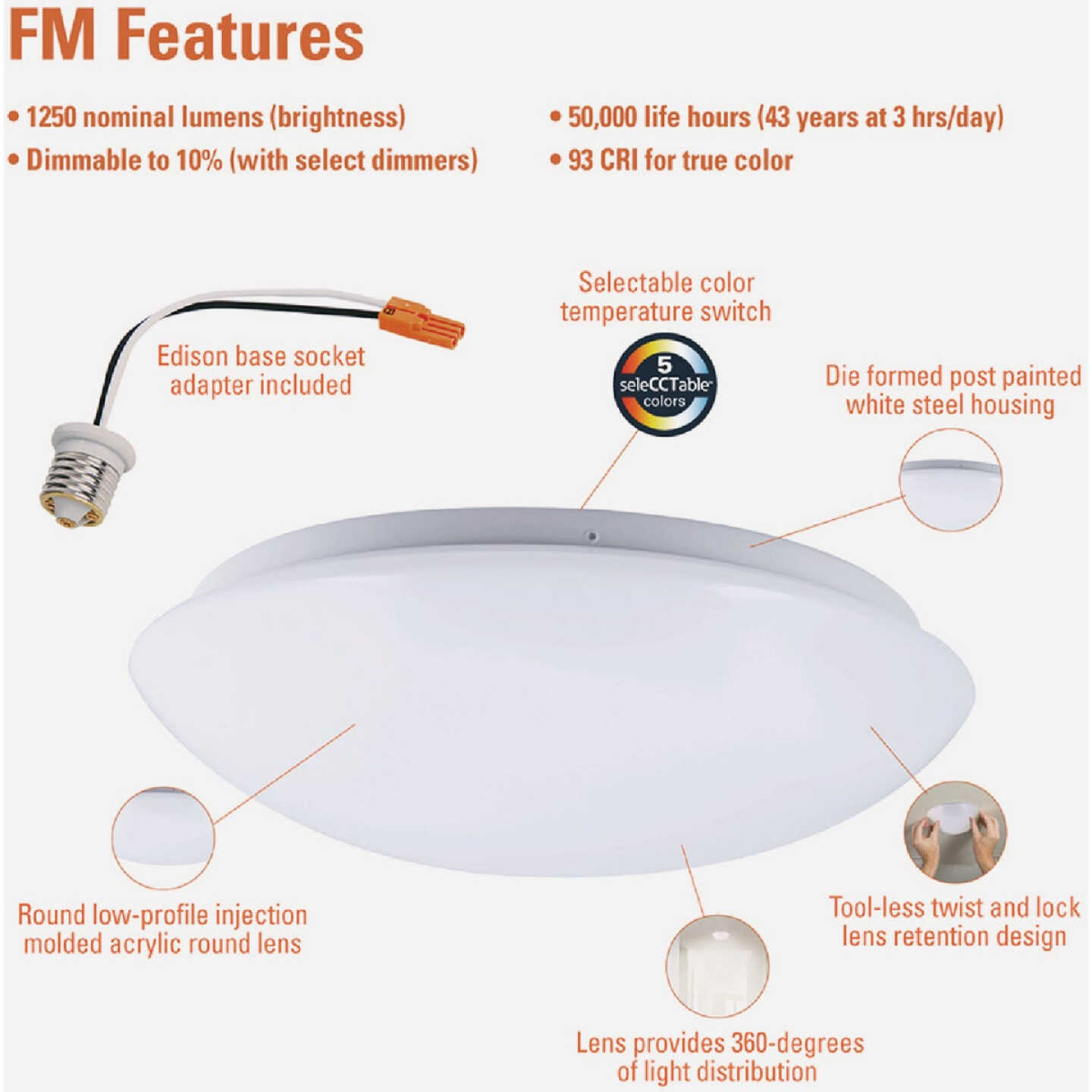 Halo 11 In. CCT LED Low Profile Round Flush Mount Ceiling Light Fixture Image 5