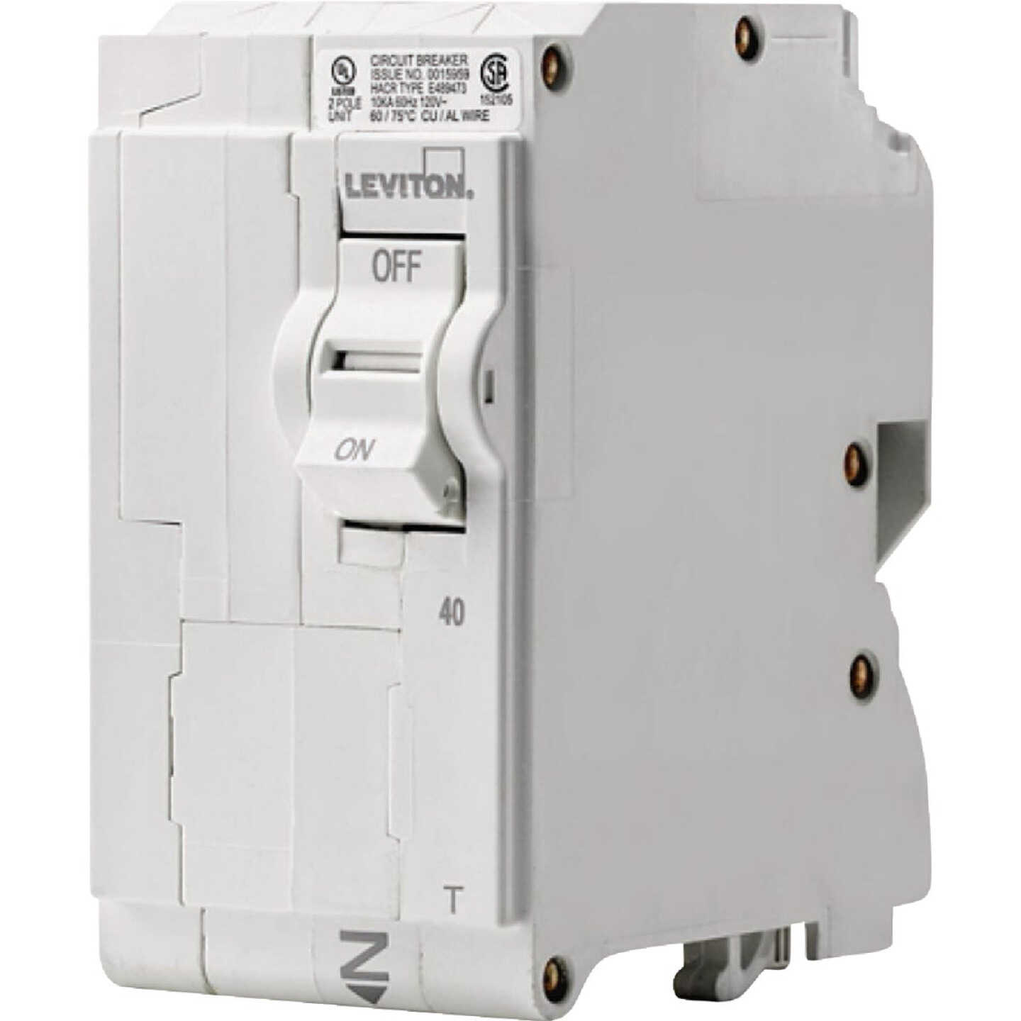 Leviton 40A Double-Pole Plug-On Standard Branch Thermal Magnetic Trip Circuit Breaker Image 1