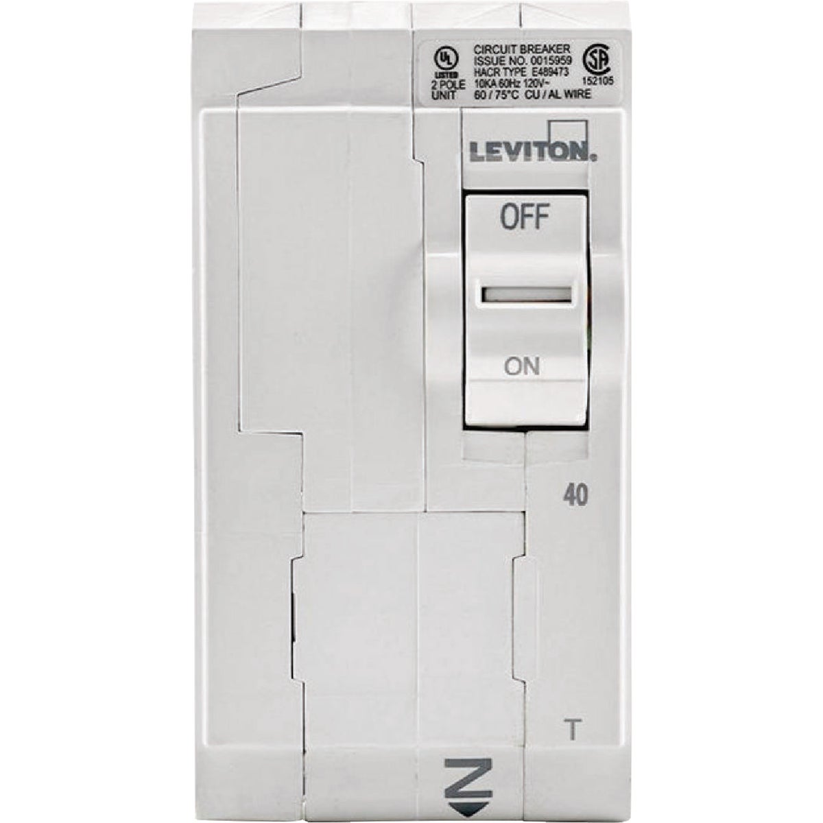 Leviton 40A Double-Pole Plug-On Standard Branch Thermal Magnetic Trip Circuit Breaker Image 2